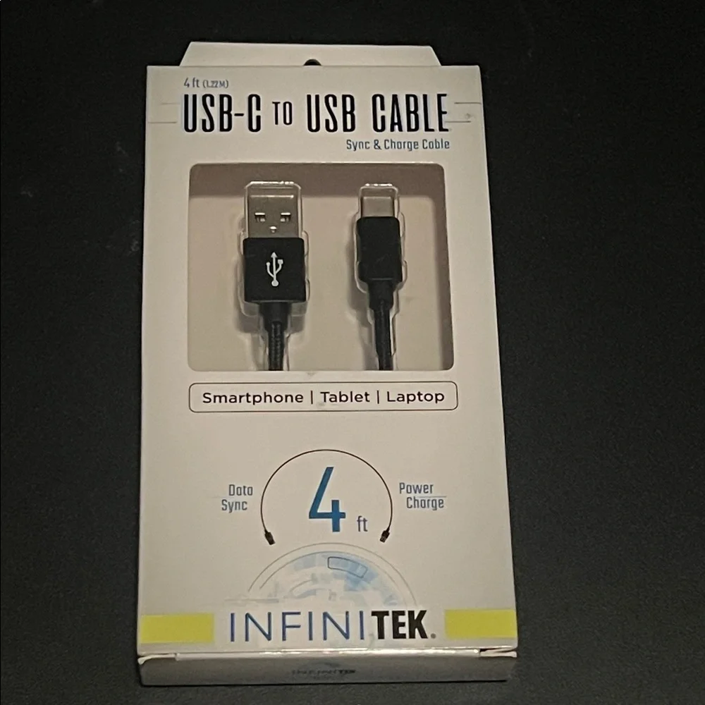 Infinitek Cable, Data Sync & Power Charge, USB-C to USB A, 4 Feet